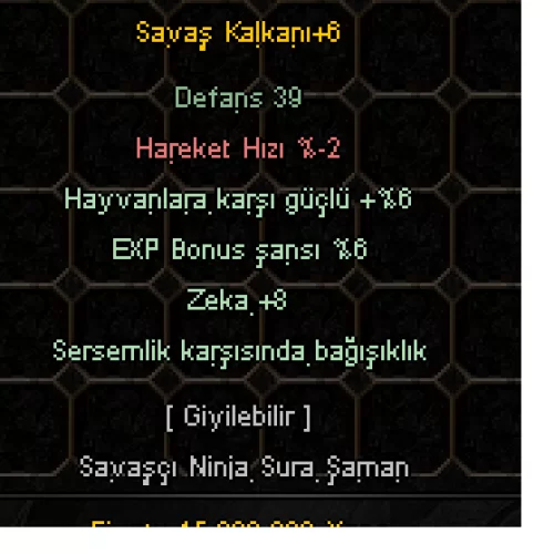 +6 savaş kalkanı sersem zeka ex hayvan